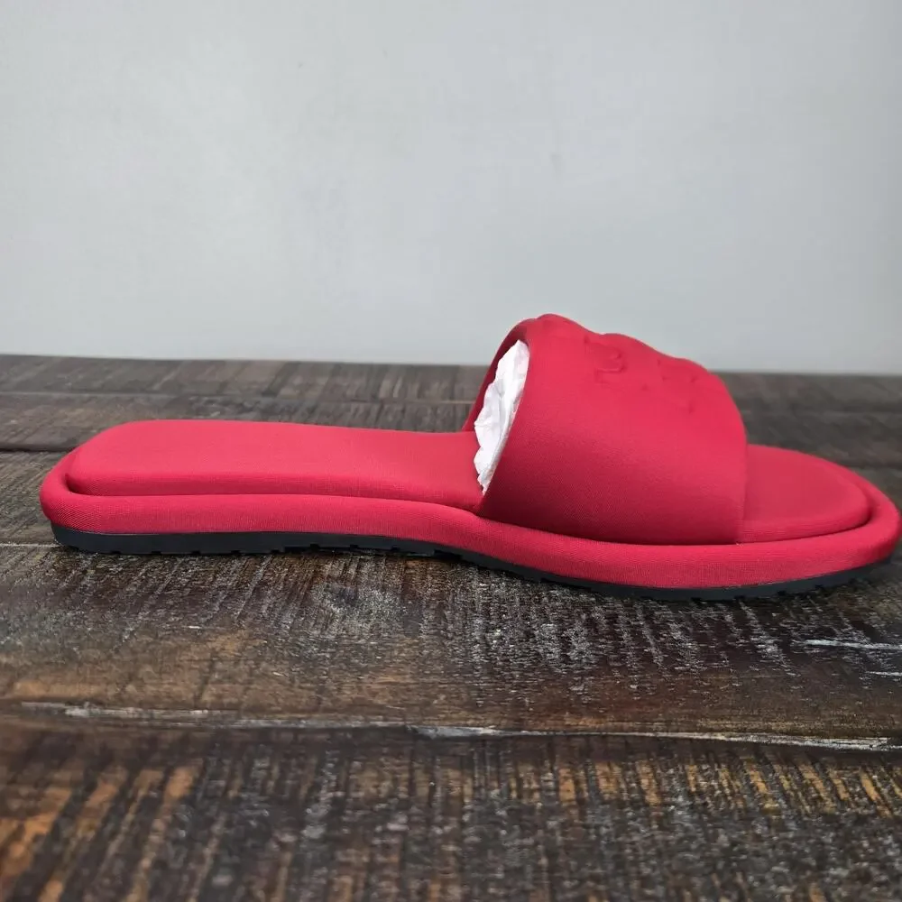 NEW Tory Burch Double T Sport Slides Womens Size 6 Big Logo Sandal Flip Flop Red